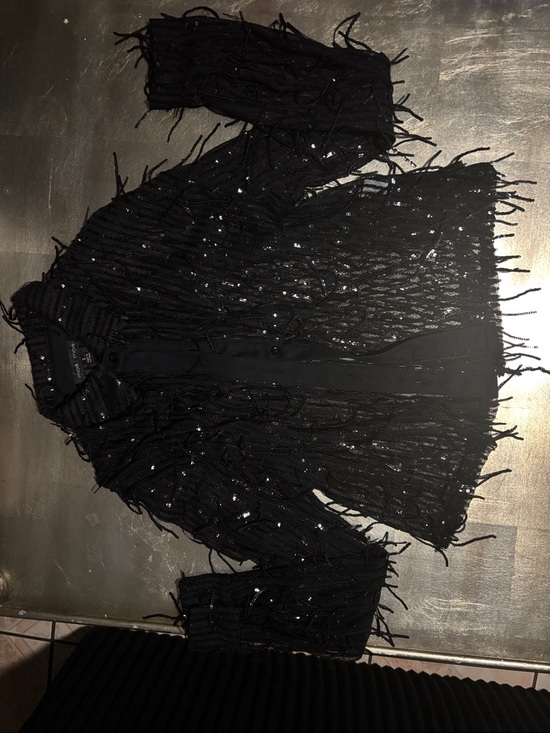 Moa Moa Jackets & Blazers - Moa Moa Black Fringe Sequin Button-Front Blazer